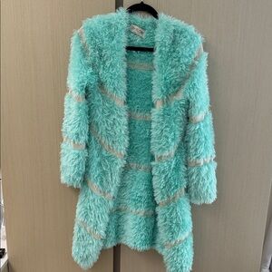 Women's Mint Green Crochet Fuzzy Cardigan